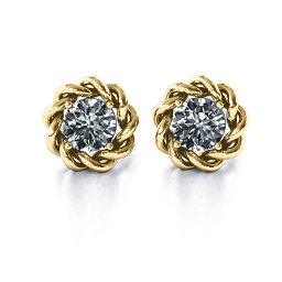 Twisted Stud Solitaire Earrings in 10K Solid Yellow Gold with Diamond