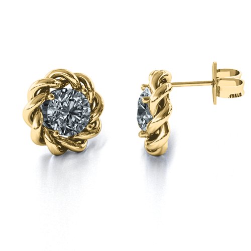 Twisted Stud Solitaire Earrings – 10K Yellow Gold with Diamond