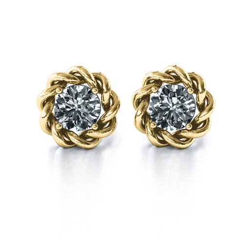 Twisted Stud Solitaire Earrings – 10K Yellow Gold with Diamond