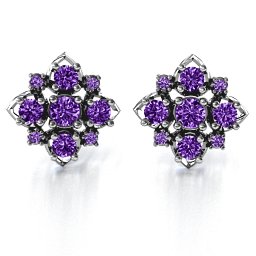 Glittering Multi Stone Earrings in 925 Sterling Silver with Amethyst and Amethyst Premium Zirconia