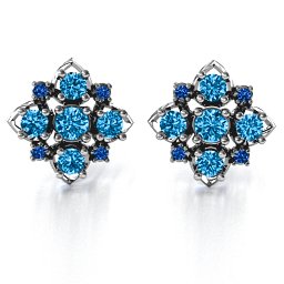 Glittering Multi Stone Earrings in 925 Sterling Silver with Blue Topaz and Fancy Blue Premium Zirconia