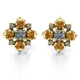 Glittering Multi Stone Earrings in 10K Solid Yellow Gold with Cubic Zirconia, Citrine, and White Premium Zirconia