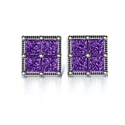 Vintage Princess Cut Stud Earrings in 925 Sterling Silver with Amethyst