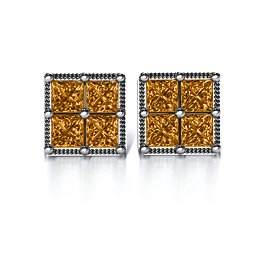 Vintage Princess Cut Stud Earrings in 925 Sterling Silver with Citrine
