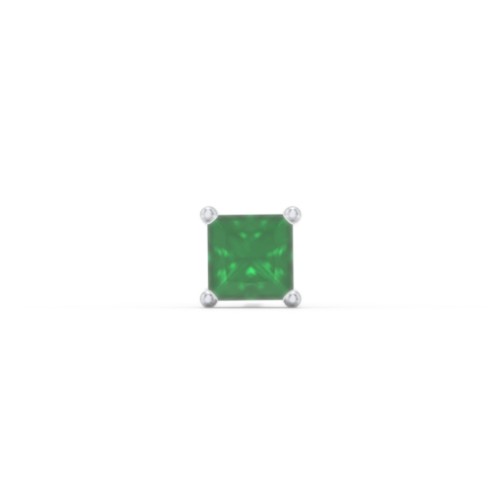 Princess Cut Birthstone Single Stud – Sterling Silver with Emerald