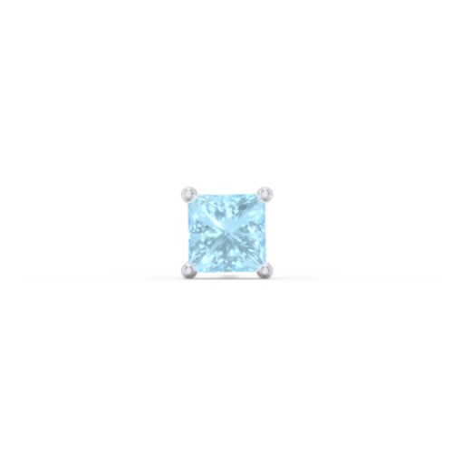 Princess Cut Birthstone Single Stud – Sterling Silver with Blue Topaz