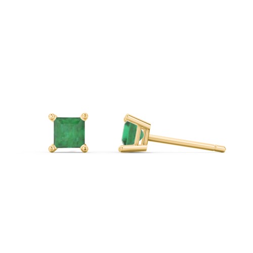 Princess Cut Stud Earrings – 10K Yellow Gold with Emerald