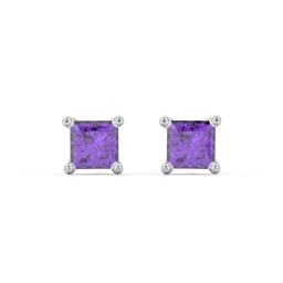 Princess Cut Stud Earrings in 925 Sterling Silver with Amethyst