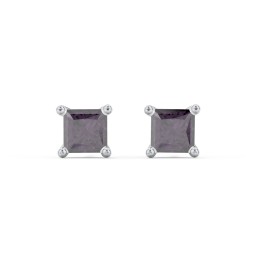 Princess Cut Stud Earrings in 925 Sterling Silver with Alexandrite