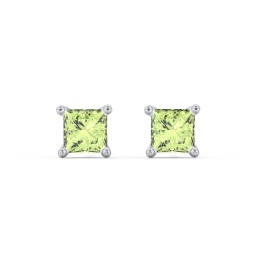 Princess Cut Stud Earrings in 925 Sterling Silver with Peridot