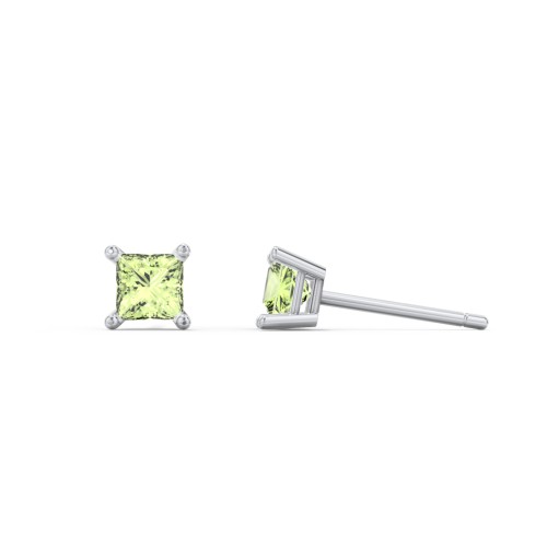Princess Cut Stud Earrings – Sterling Silver with Peridot