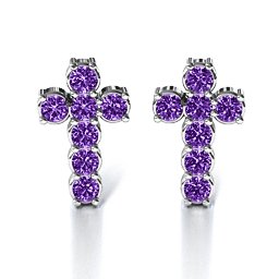 "I Believe" Cross Earrings in 925 Sterling Silver with Amethyst
