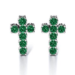 "I Believe" Cross Earrings in 925 Sterling Silver with Emerald