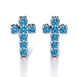 "I Believe" Cross Earrings in 925 Sterling Silver with Blue Topaz