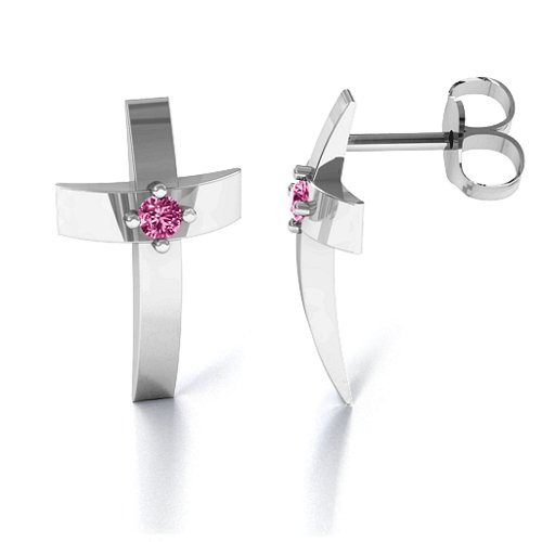 Classic Cross Earrings With Gemstone – Sterling Silver with Pink Tourmaline