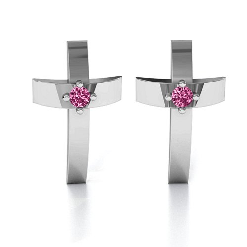 Classic Cross Earrings With Gemstone – Sterling Silver with Pink Tourmaline