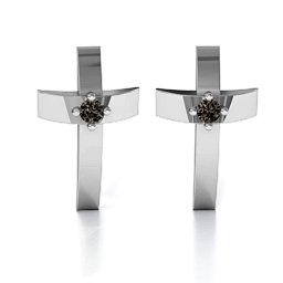 Classic Cross Earrings With Gemstone in 925 Sterling Silver with Smokey Quartz