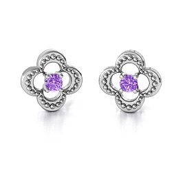 Shimmering Clover Earrings in 925 Sterling Silver with Amethyst