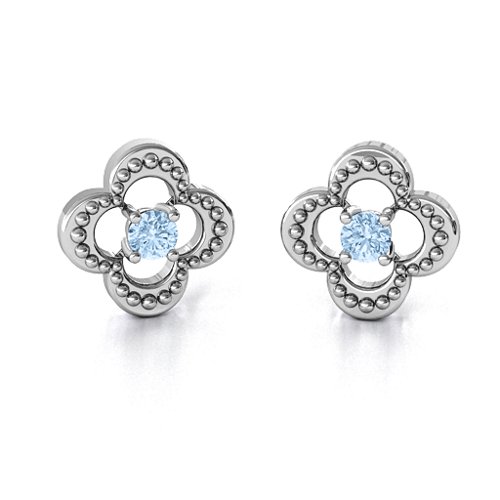 Shimmering Clover Earrings – Sterling Silver with Aquamarine