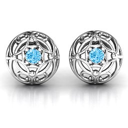 Elegant Filigree Dome Earrings in 925 Sterling Silver with Blue Topaz