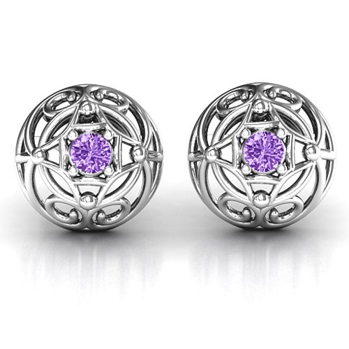 Elegant Filigree Dome Earrings – Sterling Silver with Amethyst