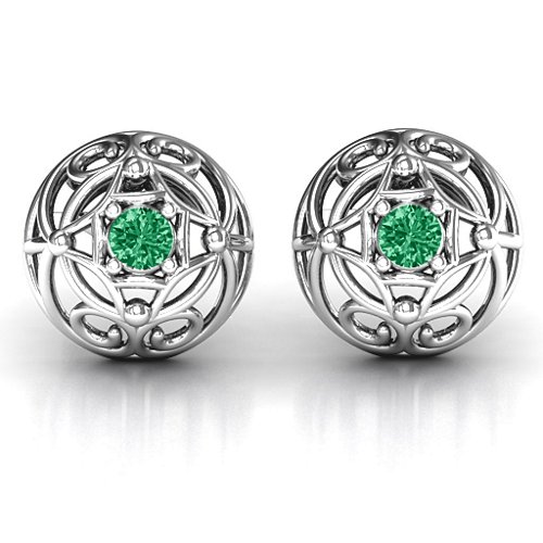 Elegant Filigree Dome Earrings – Sterling Silver with Emerald