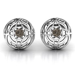 Elegant Filigree Dome Earrings in 925 Sterling Silver with Smokey Quartz