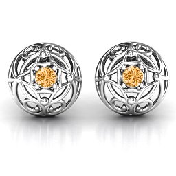 Elegant Filigree Dome Earrings in 925 Sterling Silver with Citrine