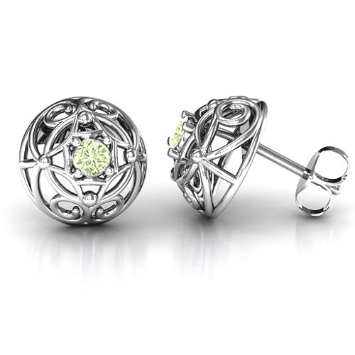 Elegant Filigree Dome Earrings – Sterling Silver with Peridot