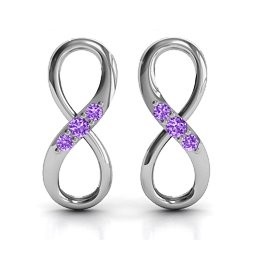 Three Stone Infinity Earrings in 925 Sterling Silver with Amethyst