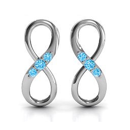Three Stone Infinity Earrings in 925 Sterling Silver with Blue Topaz
