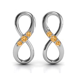 Three Stone Infinity Earrings in 925 Sterling Silver with Citrine