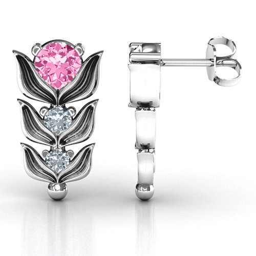 Be-leaves in Nature Earrings – Sterling Silver with Pink Tourmaline and Cubic Zirconia