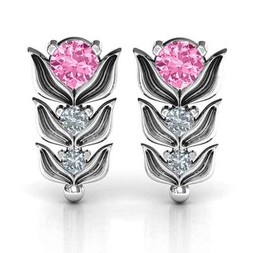 Be-leaves in Nature Earrings – Sterling Silver with Pink Tourmaline and Cubic Zirconia
