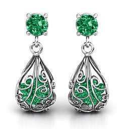 Elegant Drop Caged Earrings in 925 Sterling Silver with Emerald