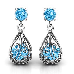 Elegant Drop Caged Earrings in 925 Sterling Silver with Blue Topaz