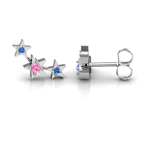 Twinkle Little Stars Earrings – Sterling Silver with Pink Tourmaline and Fancy Blue Premium Zirconia
