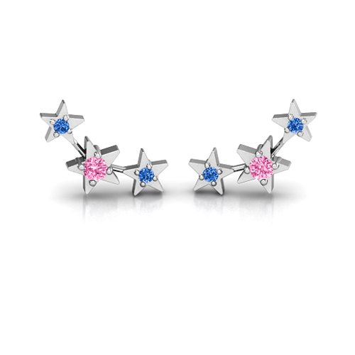 Twinkle Little Stars Earrings – Sterling Silver with Pink Tourmaline and Fancy Blue Premium Zirconia