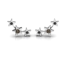 Twinkle Little Stars Earrings in 925 Sterling Silver with Smokey Quartz and Black Premium Zirconia