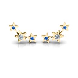 Twinkle Little Stars Earrings in 10K Solid Yellow Gold with Cubic Zirconia and Fancy Blue Premium Zirconia