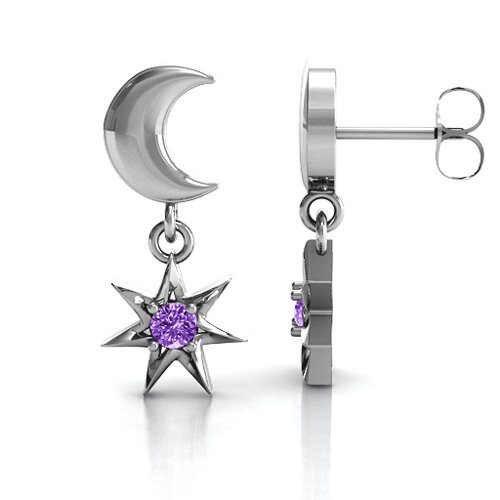 "Lights in the Night" Dangling Earrings – Sterling Silver with Amethyst