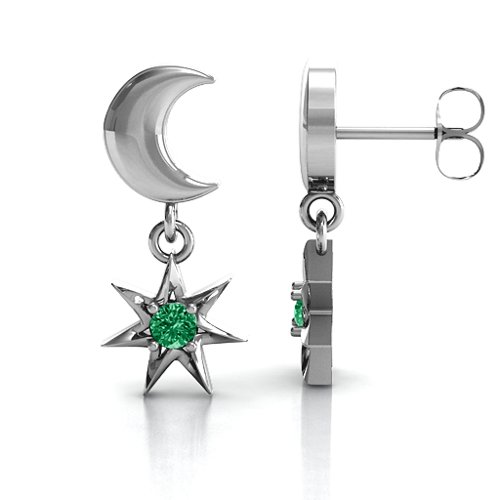 "Lights in the Night" Dangling Earrings – Sterling Silver with Emerald