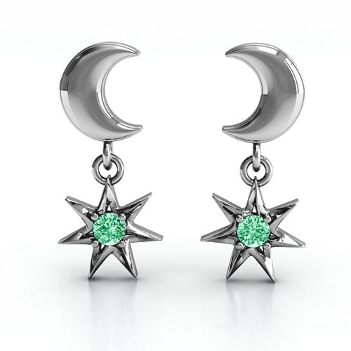 "Lights in the Night" Dangling Earrings – Sterling Silver with Emerald