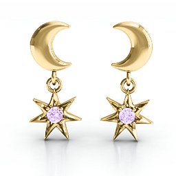 "Lights in the Night" Dangling Earrings in 10K Solid Yellow Gold with Amethyst