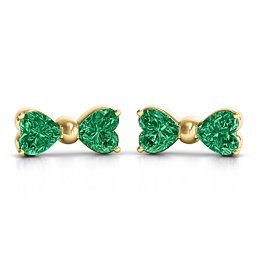Adorable Bow Earrings in 10K Solid Yellow Gold with Emerald