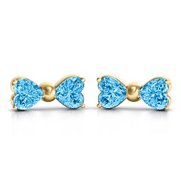 Adorable Bow Earrings in 10K Solid Yellow Gold with Blue Topaz