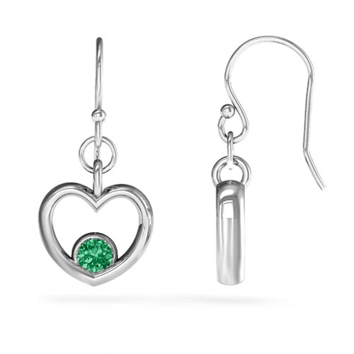 Dangling Heart Gemstone Earrings – Sterling Silver with Emerald