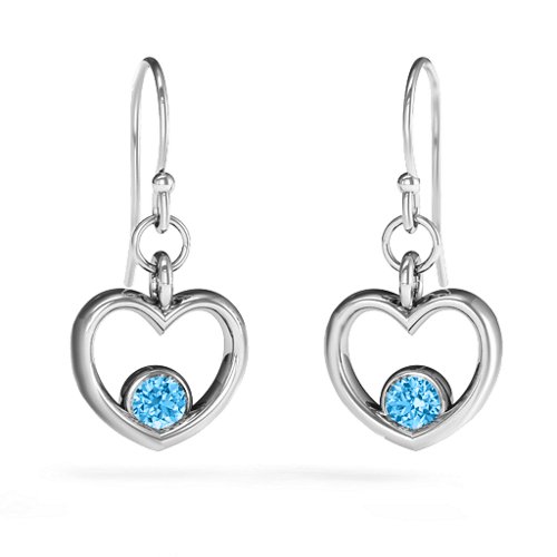 Dangling Heart Gemstone Earrings – Sterling Silver with Blue Topaz