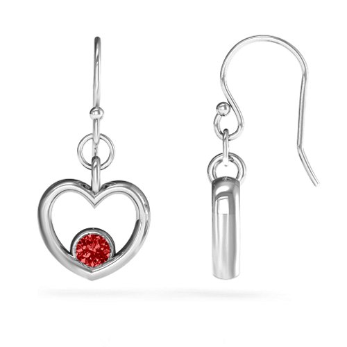 Dangling Heart Gemstone Earrings – Sterling Silver with Garnet