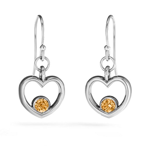 Dangling Heart Gemstone Earrings – Sterling Silver with Citrine